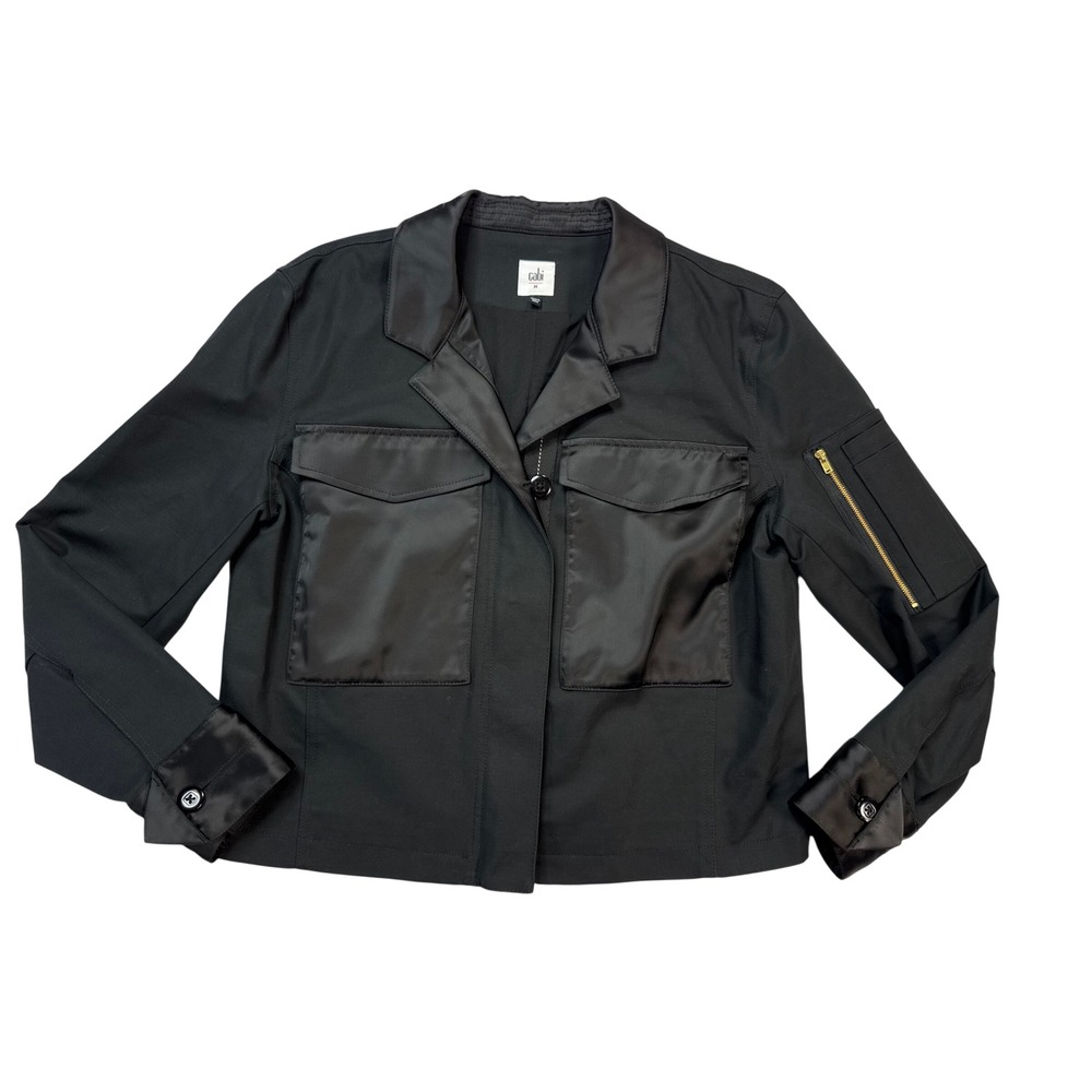 Cabi Utility Jacket Womens Medium Black Excellent Satin Trim Cargo Military 5649